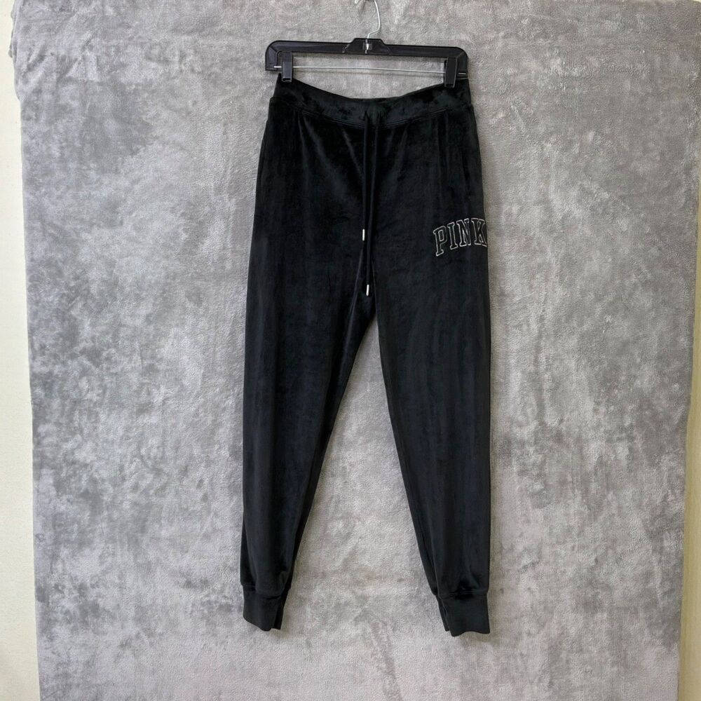 Victoria’s Secret VS PINK Black Velour Leisure Jogger Pants Women's Size S mall